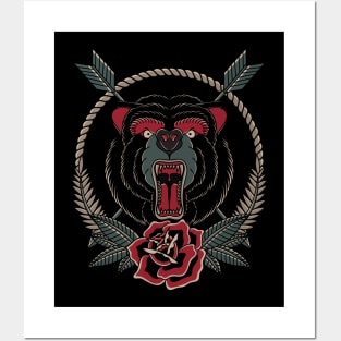 Roaring bear traditional tattoo style Posters and Art